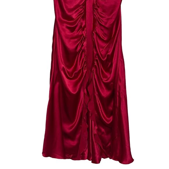 Dina Bar-El 100% Silk Red Ruffled Dress A-line Spaghetti Strap Side Zip Medium - Picture 2 of 9